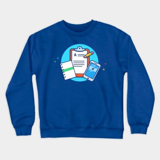 Clipboard, Note Book, Paper, Pencil, And Hand Phone Cartoon Crewneck Sweatshirt